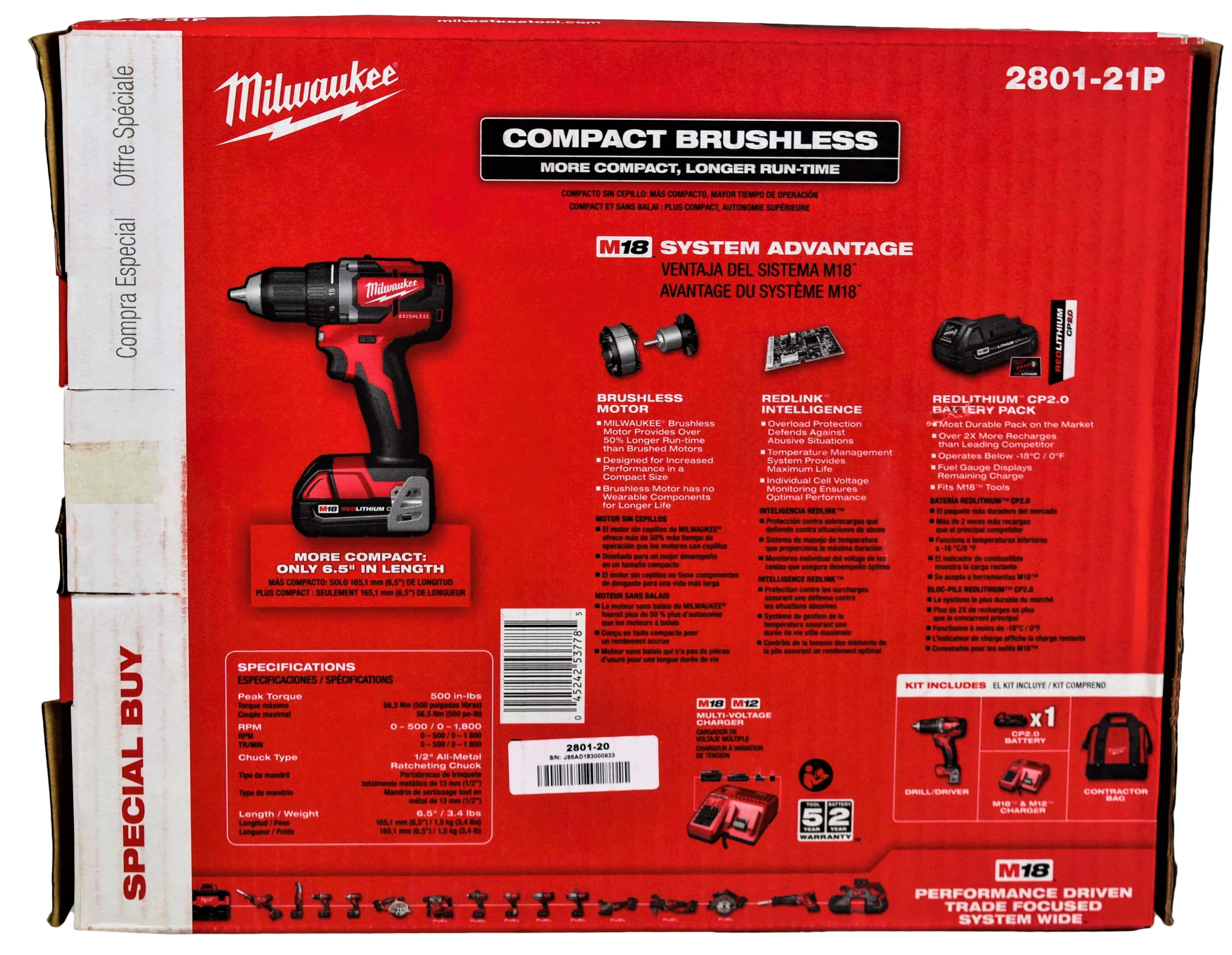 Milwaukee M18 18V Li - Ion Compact Brushless Cordless 1/2 In. Drill/Driver Kit