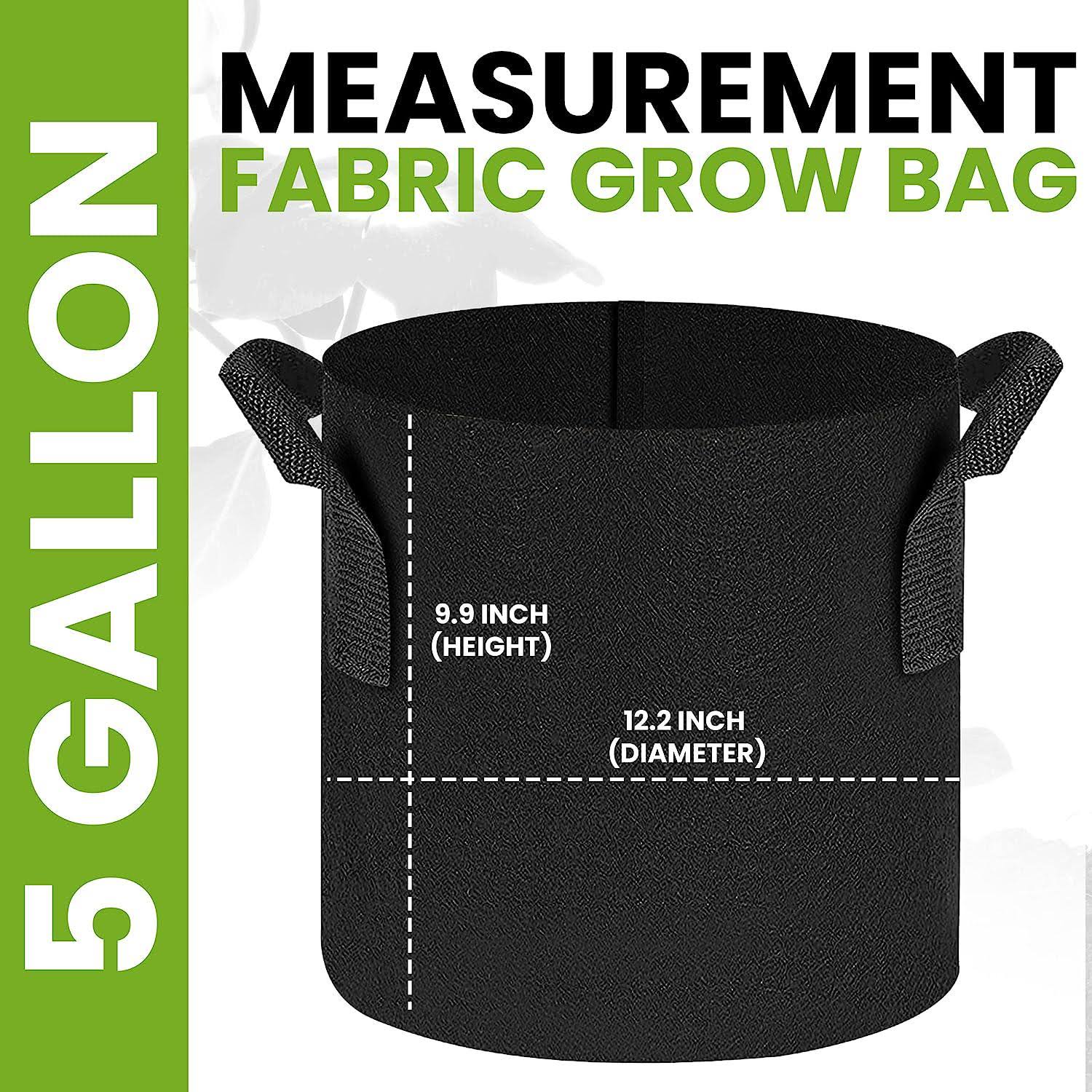 Utopia Home 5-Pack 5 Gallon Fabric Grow Bags, Heavy Duty Thickened Fabric Planters Pots, Aeration Fabric Pots with Handles, Nonwoven Fabric Bags