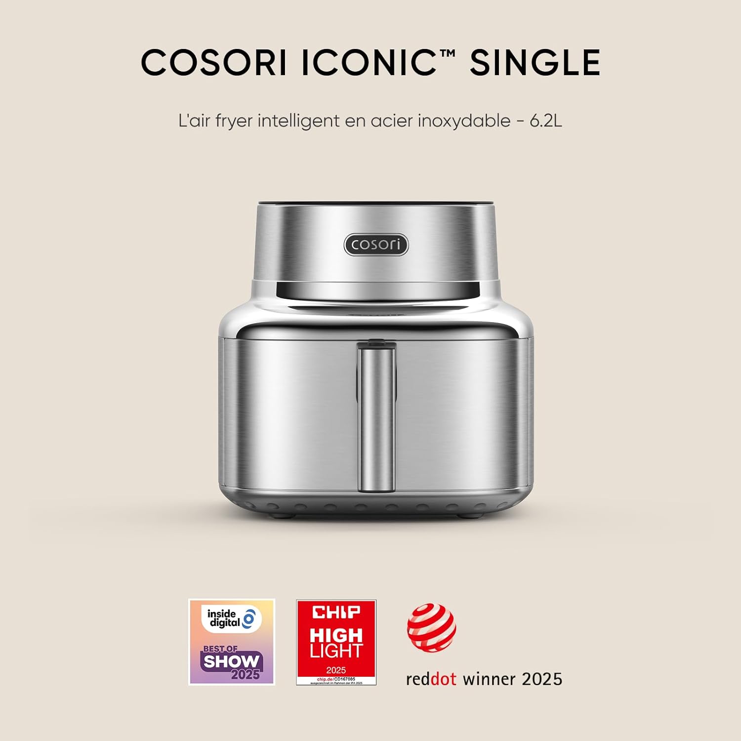Airfryer inox revêtement céramique capacité 6,2 L 7 en 1 compatible lave vaisselle