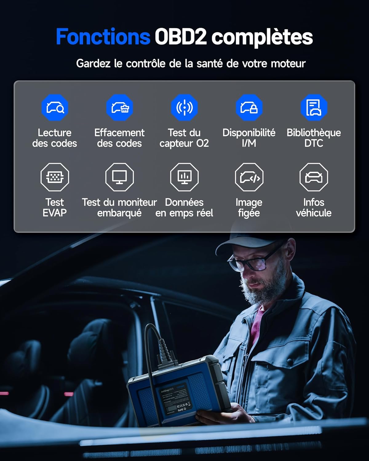 Valise diagnostic auto ArtiDiag600S OBD2 4 systèmes 9 réinitialisations fonctions complètes