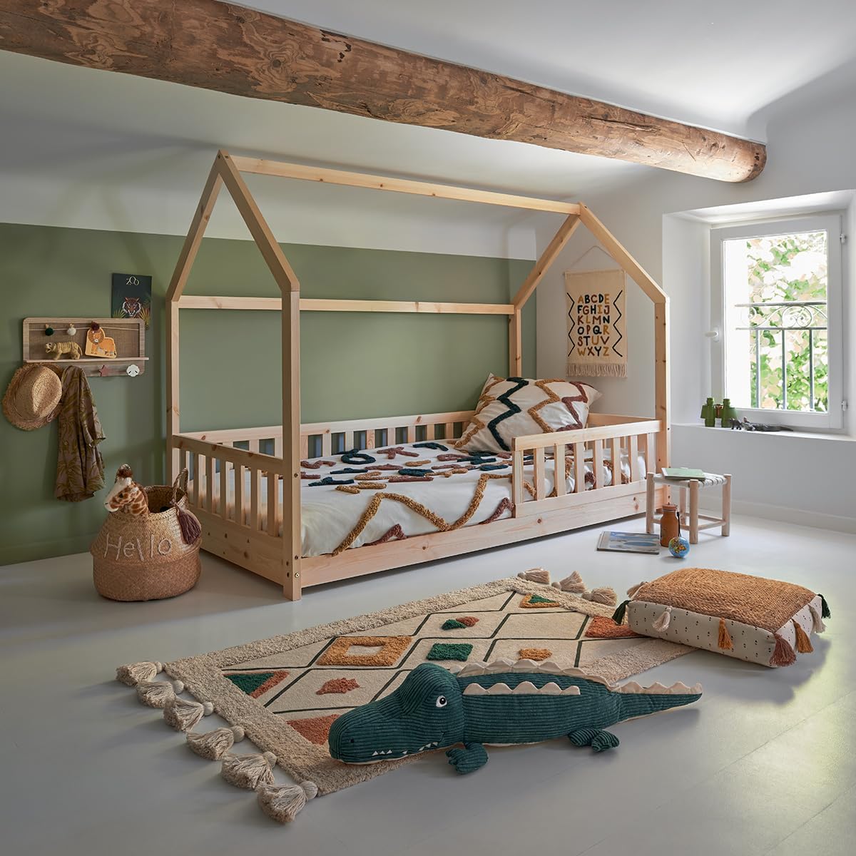 Lit cabane enfant bois 90x190 cm