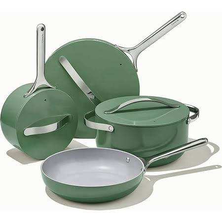 Caraway Nonstick Ceramic Cookware Set (12 Piece) Pots Pans Lids and Kitchen Storage - Non Toxic PTFE & PFOA Free - Oven Safe & Compatible with All