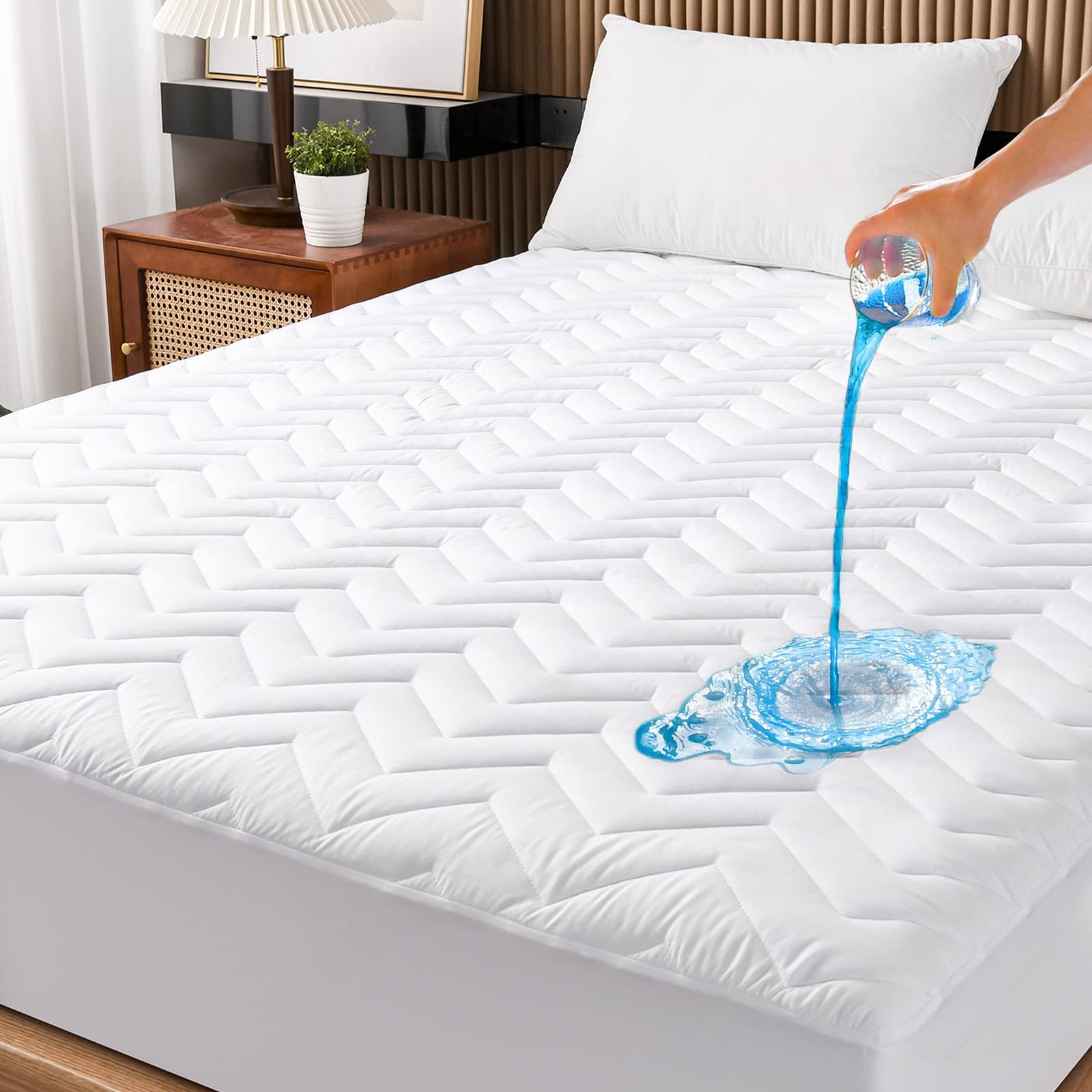 UNILIBRA Twin Size Waterproof Mattress Protector Quilted, Breathable Ultra-Soft Filling Mattress Pad, Fitted Deep Pocket Mattress Cover F