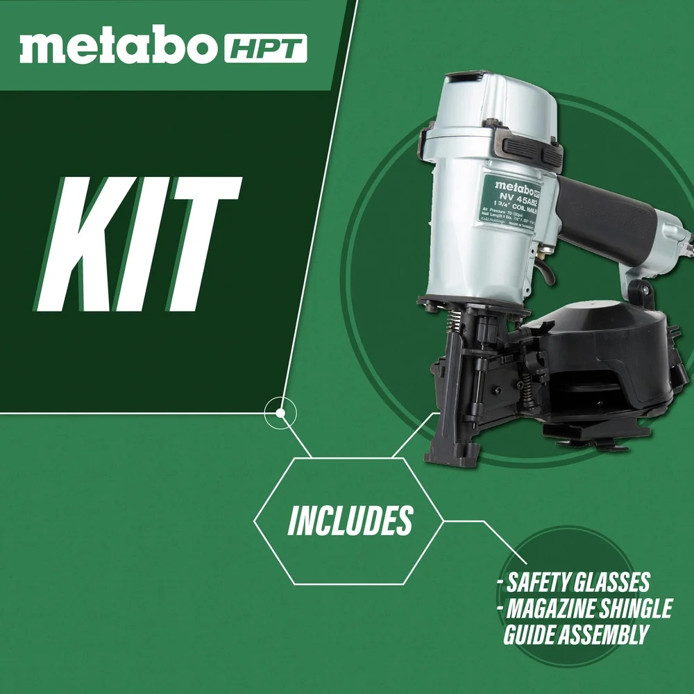 Metabo HPT Roofing Nailer, Pro - Preferred Pneumatic Power Nailers in Roofing Tools, Pneumatic Roofing Nailer for Asphalt Roofing Shingles, Nailer 16 Degree 7/8 to 1 - 3/4 Roofing Nails, NV45AB2