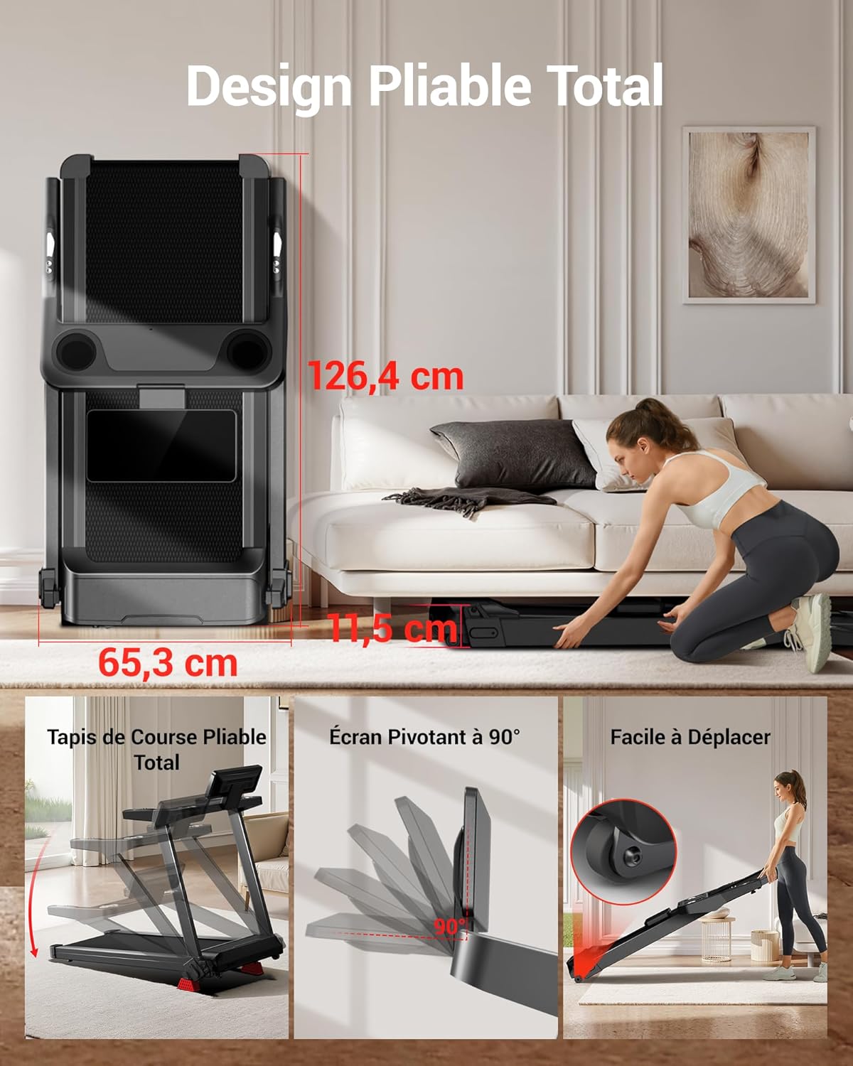 Tapis de course inclinable 16% 14 km/h pliable fréquence cardiaque moteur 35 CV LED charge 180 kg