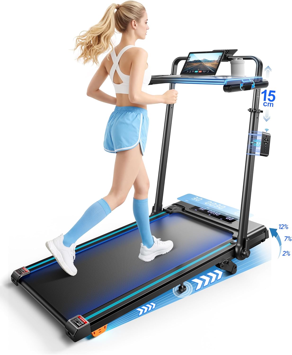 Tapis course pliable inclinable 12 pour marche et course 12 km h 3 HP charge 150 kg