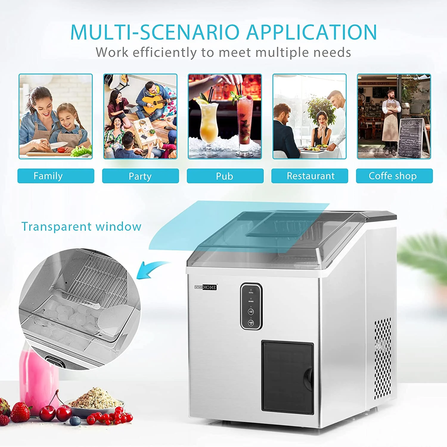 VIVOHOME 2 in 1 Countertop Ice Maker & Ice Shaver Machine, 33 lb/Day