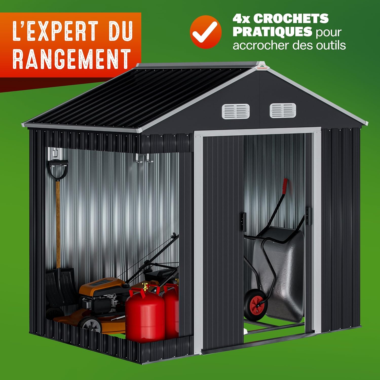 Abri jardin métal XL 2 m² fondation 200 x 135 x 190 cm porte coulissante anthracite