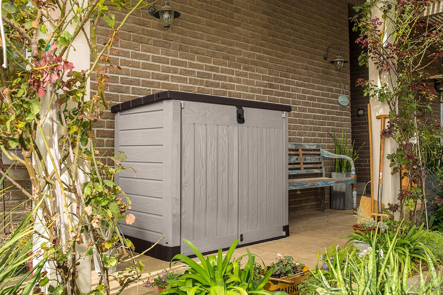 Abri horizontal range poubelle 1200 L beige