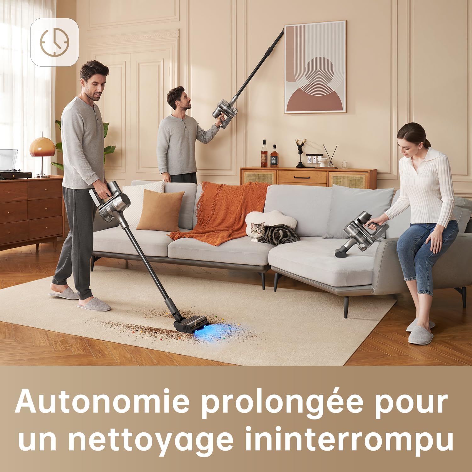 Aspirateur balai sans fil R20 22000Pa 190AW autonomie 90 min détection saleté LED lumières bleues anti emmêlement