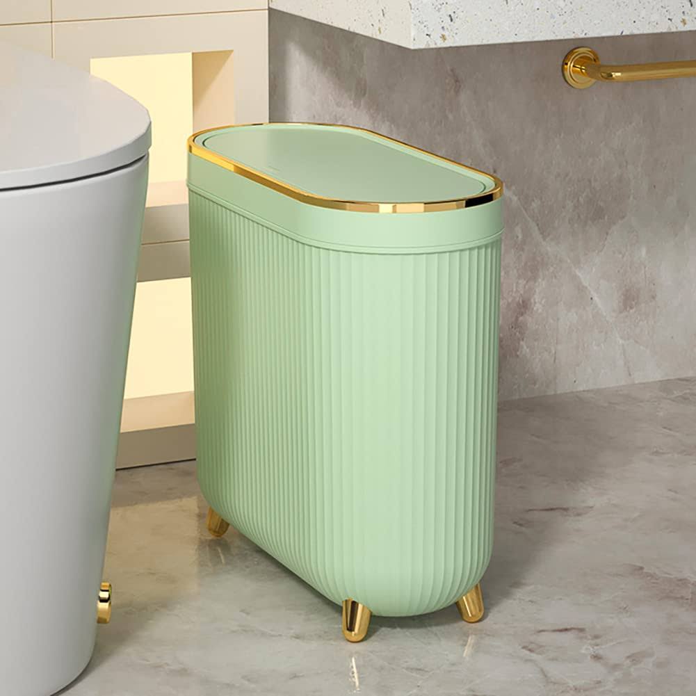 Aupekro Bathroom Trash Can with Lid, 3.1 Gallon/12 Liter Slim Rubbish Bin Wastebasket, Rectangular Plastic Narrow Garbage Container Bin for Living