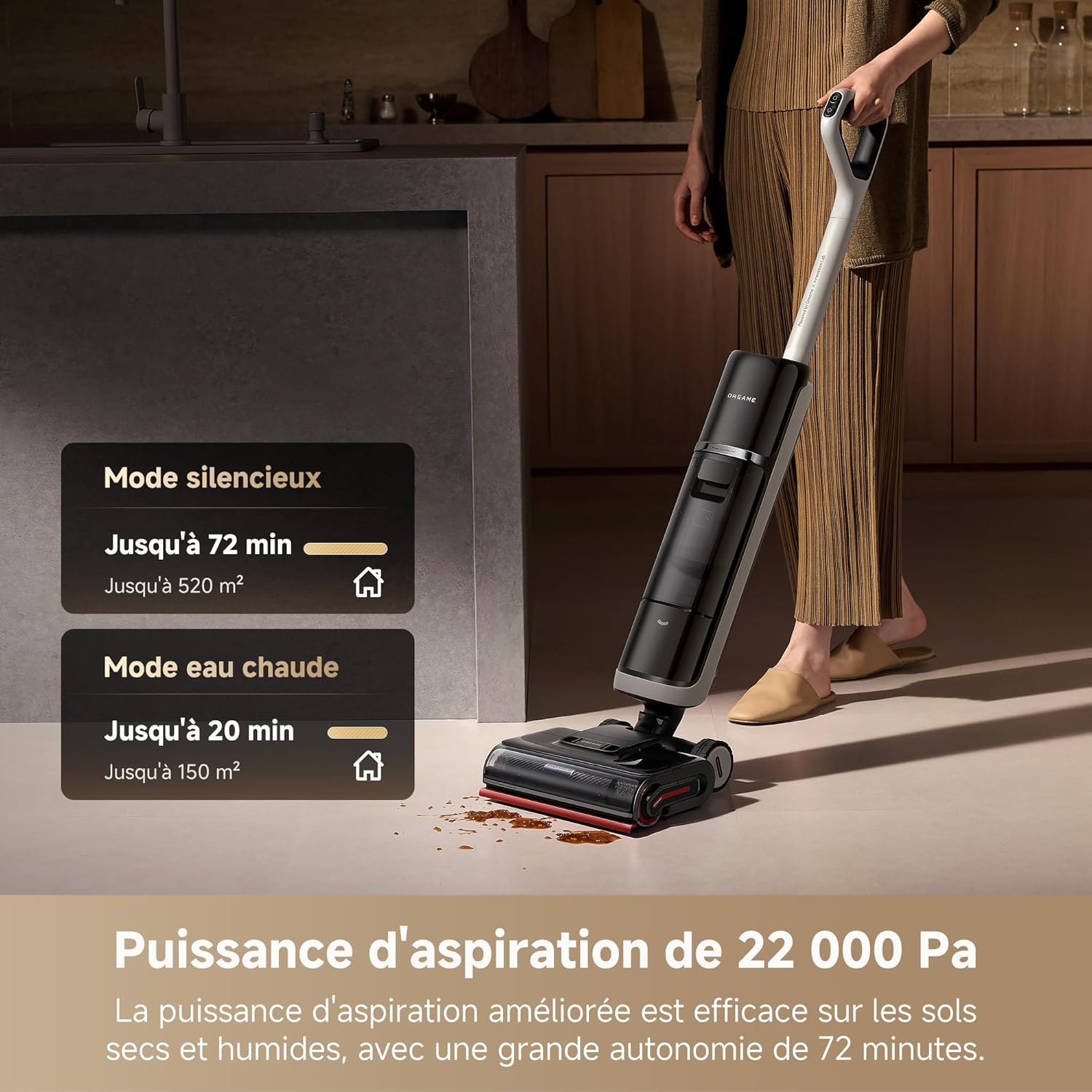 Aspirateur laveur H15 Pro Heat nettoyage sols 85°C bras robotisé IA 22000Pa séchage 5 min contrôle app