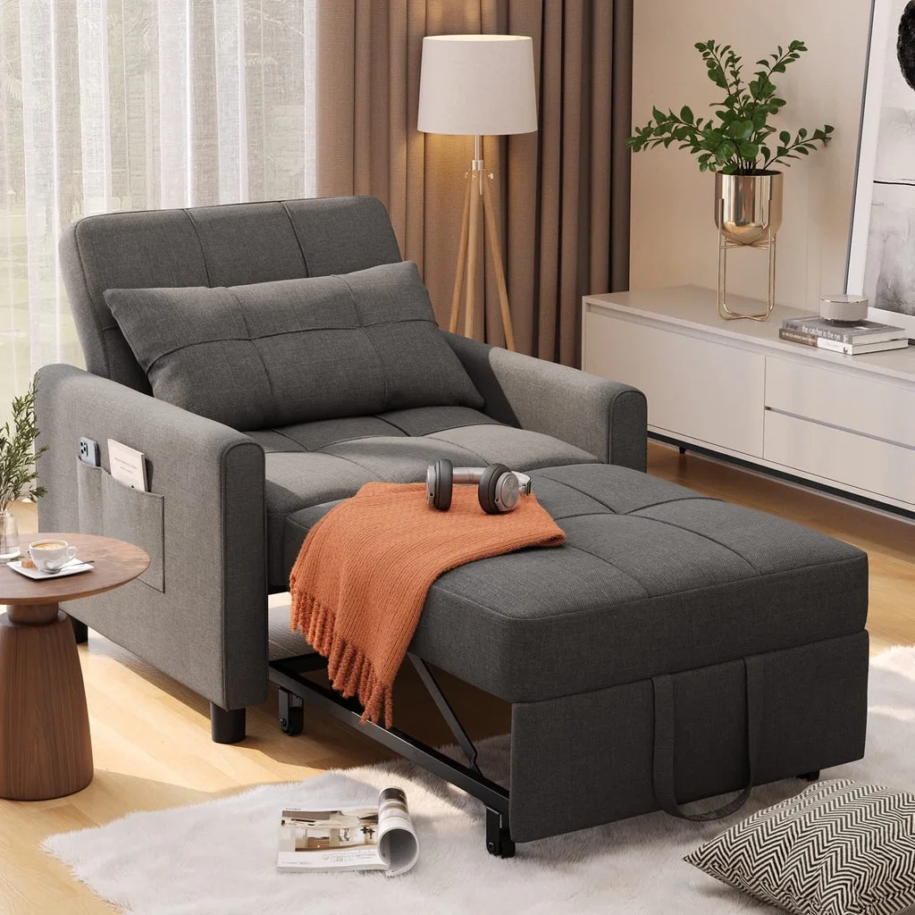Convertible Sleeper Chair, Aiho 3 - in - 1 Convertible Sofa Bed Recliner Chair with Pull Out Couch - Dark Gray