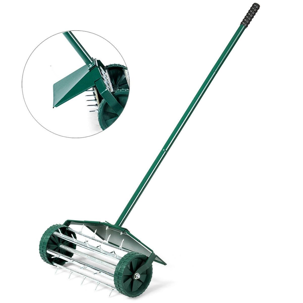 Costway 18-inch Rolling Lawn Aerator Rotary Push Tine Spike Soil Aeration w/Fender