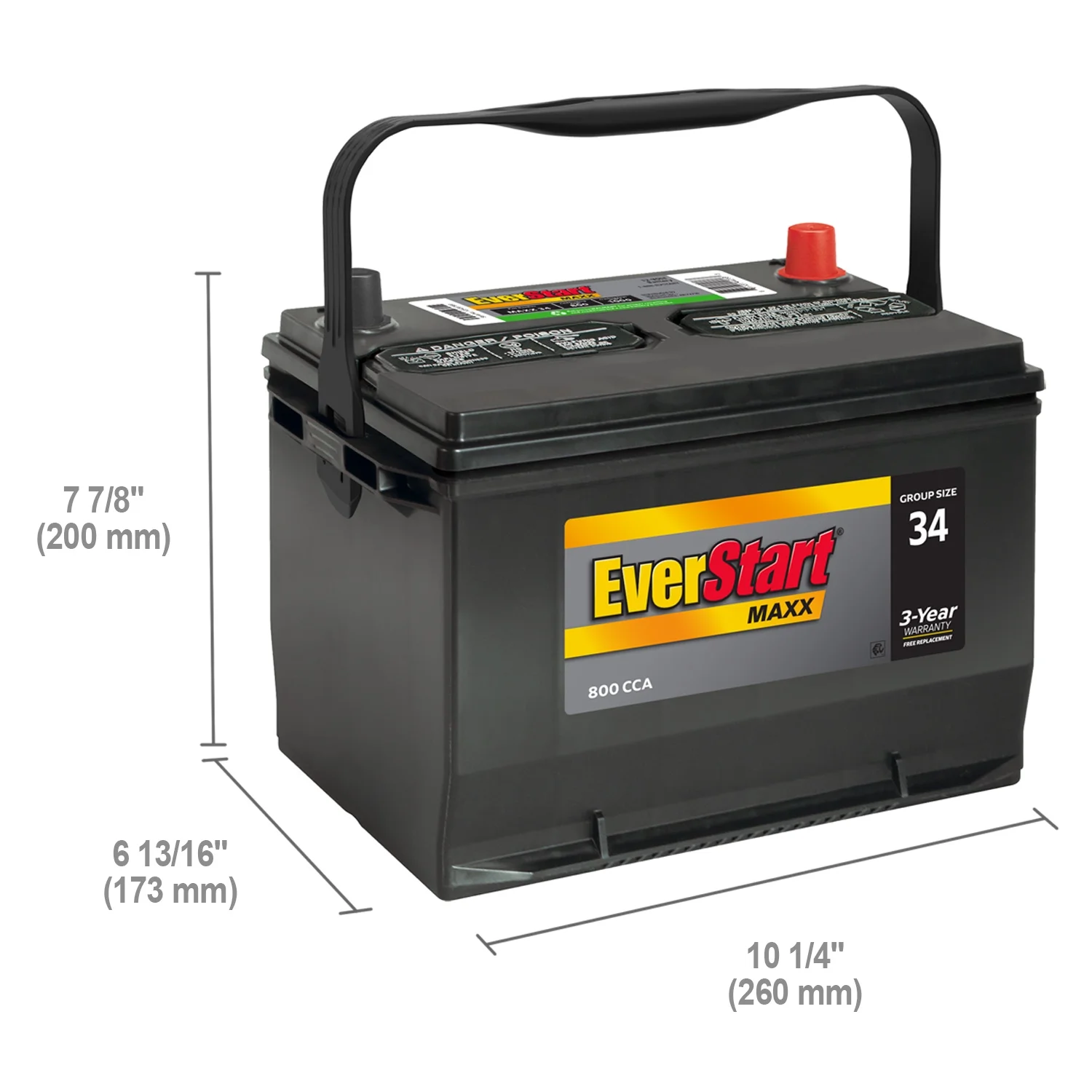 Everstart Maxx Lead Acid Automotive Battery, Group Size 34 12 Volt, 800 CCA