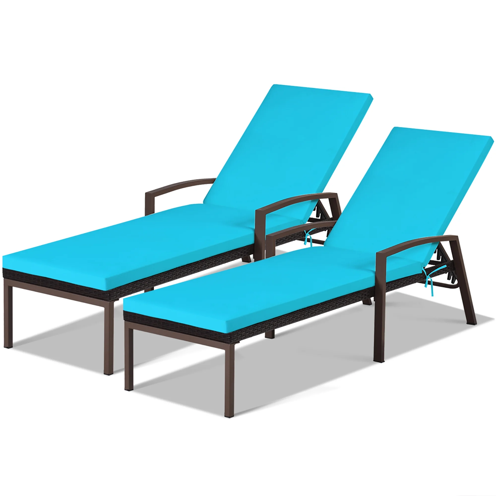 Costway 2PCS Patio Rattan Lounge Chair Chaise Recliner Back Adjustable Cushioned Red
