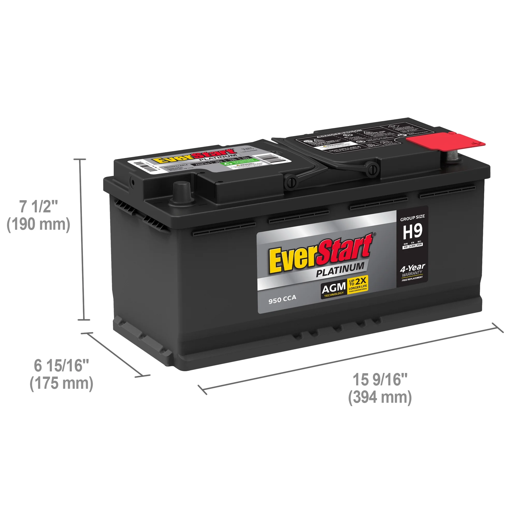 Everstart Platinum BOXED AGM Battery, Group Size H9 12 Volt, 950 CCA 105RC