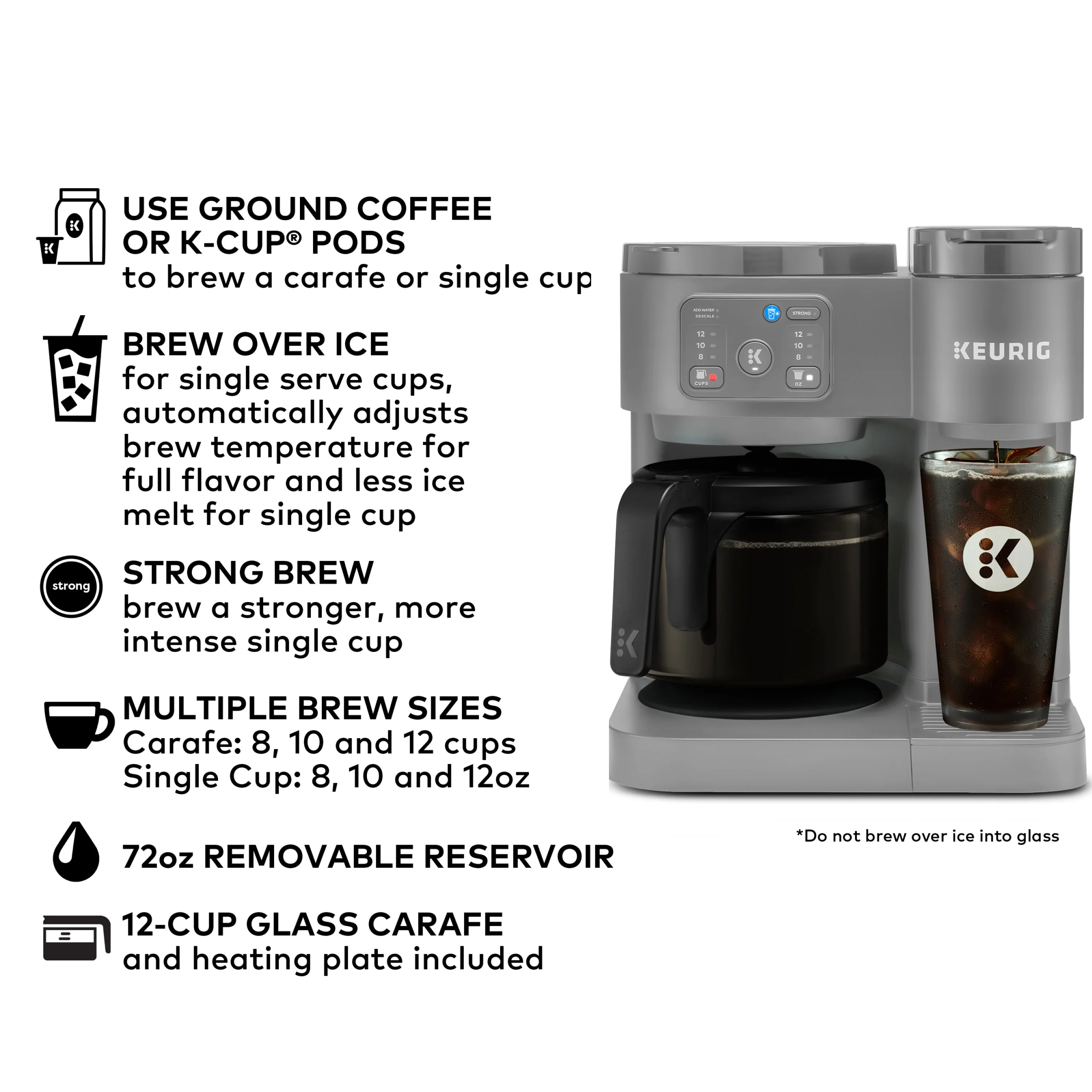 Keurig K - Duo Essentials, Hot & Iced Single - Serve K - Cup Pod Coffee Maker & Carafe, Moonlight Grey