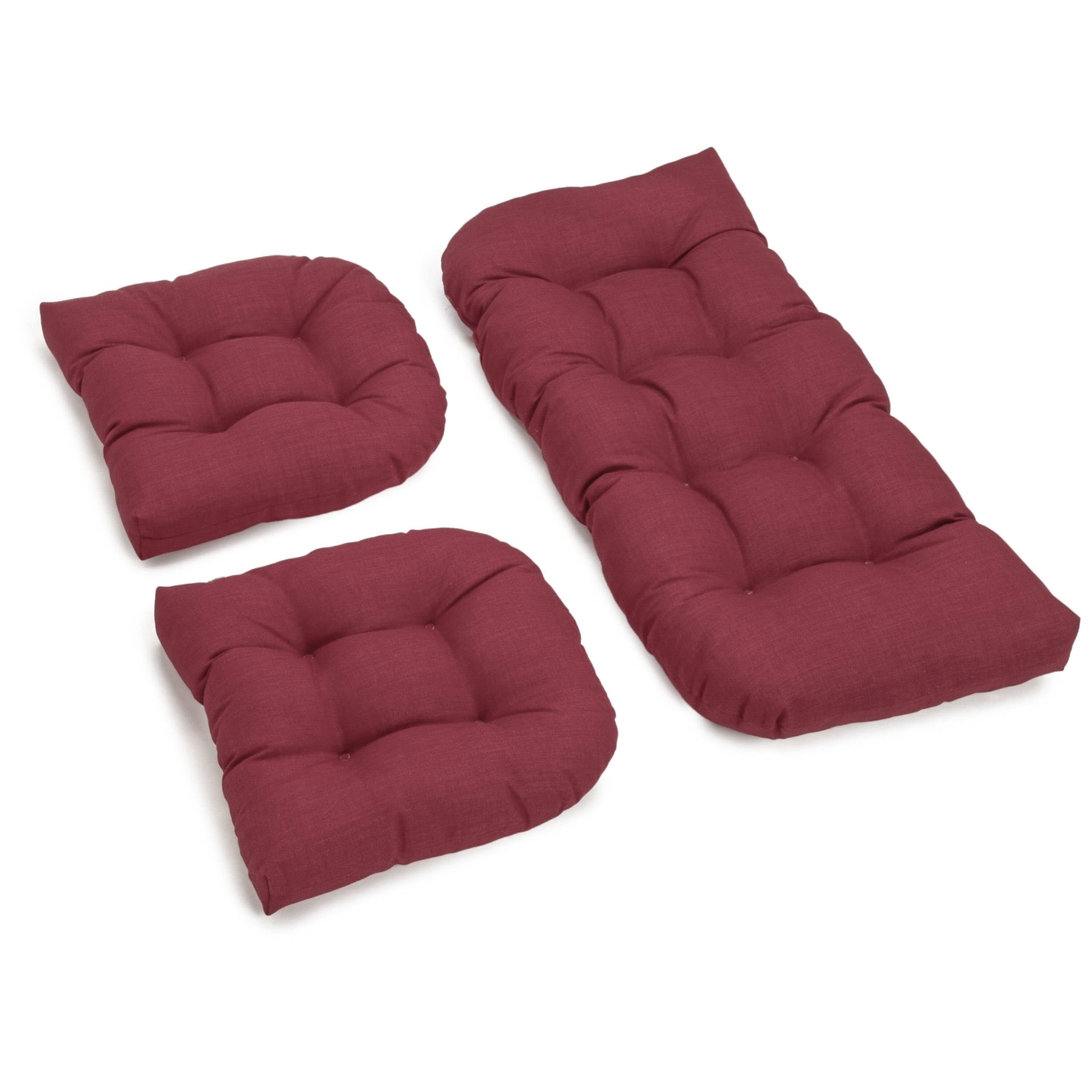 Blazing Needles U-Shaped Solid Spun Polyester Tufted Settee Cushion Set, Merlot - Set of 3