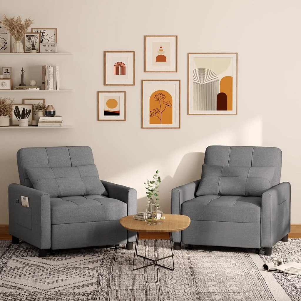 Convertible Sleeper Chair, Aiho 3 - in - 1 Convertible Sofa Bed Recliner Chair with Pull Out Couch - Dark Gray