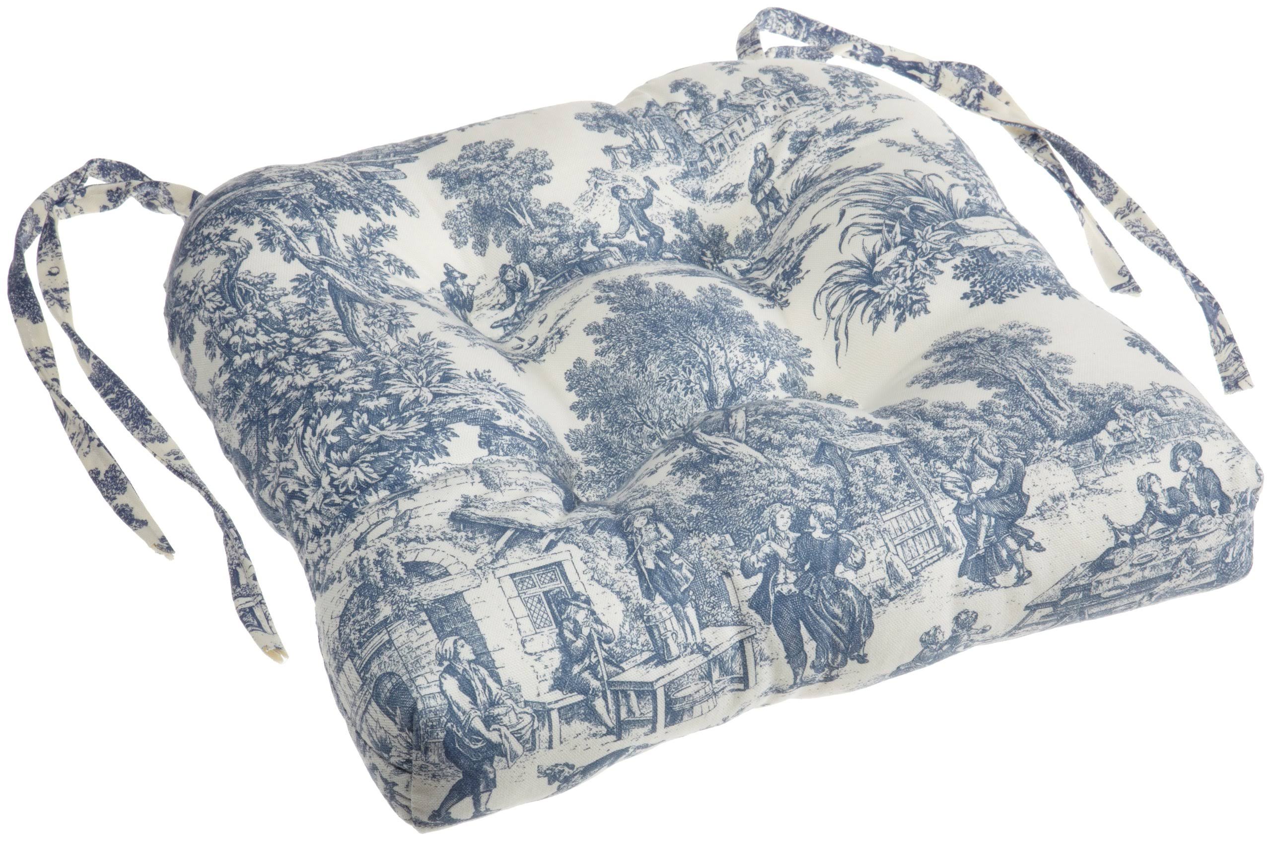 Ellis Curtain Victoria Park Toile Cushioned Chair Pad, Blue