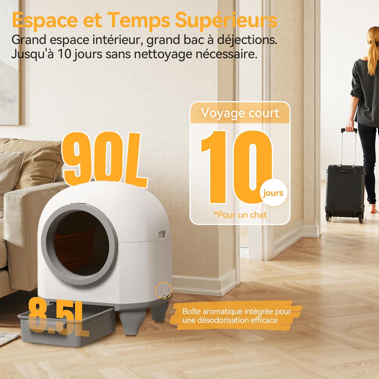 Litière chat autonettoyante 90 L contrôle appli capteurs multiples grands chats