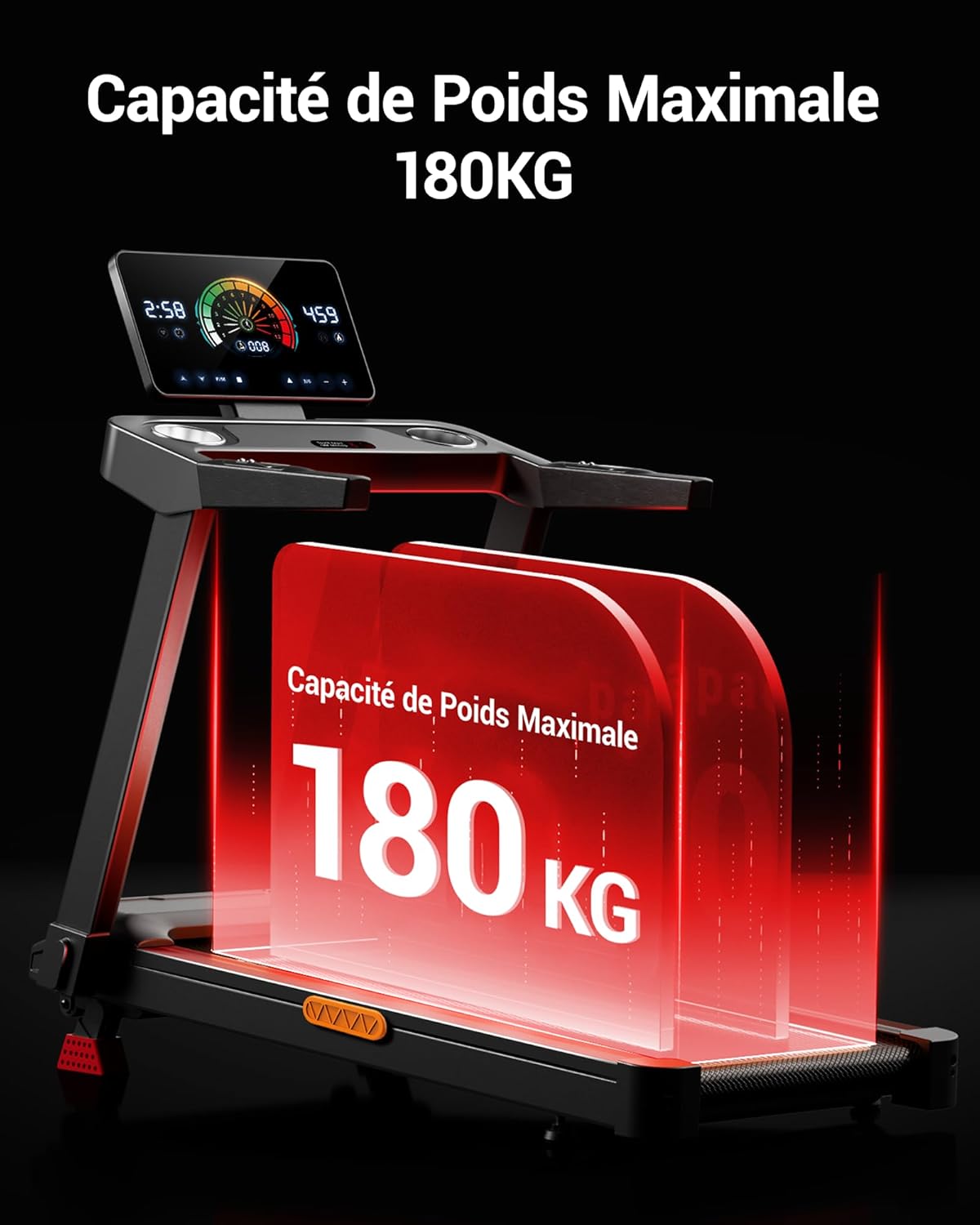 Tapis de course inclinable 16% 14 km/h pliable fréquence cardiaque moteur 35 CV LED charge 180 kg