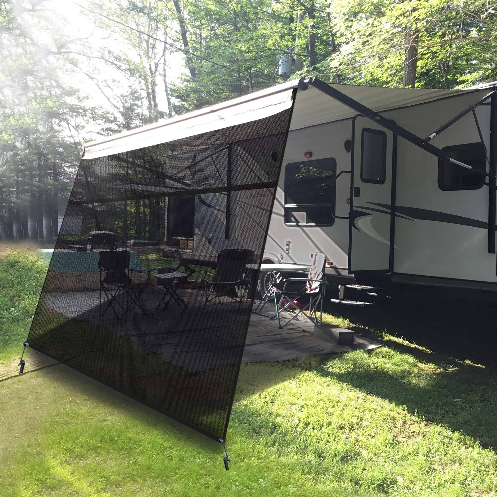EXCELFU RAS097790 RV Awning Sun Shade Screen W Zipper 14 x 9 Foot Mesh Black