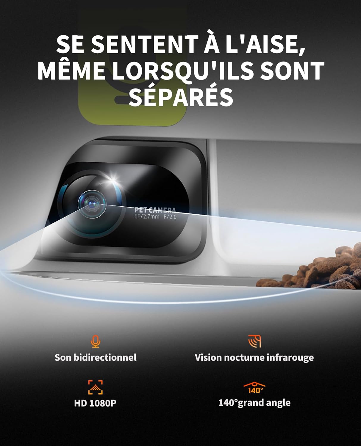 Distributeur croquettes chat caméra 1080P double trémie 5 L contrôle appli