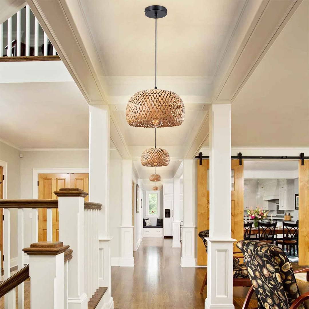 Pendant Light with Rattan Bamboo Shade Bay Isle Home