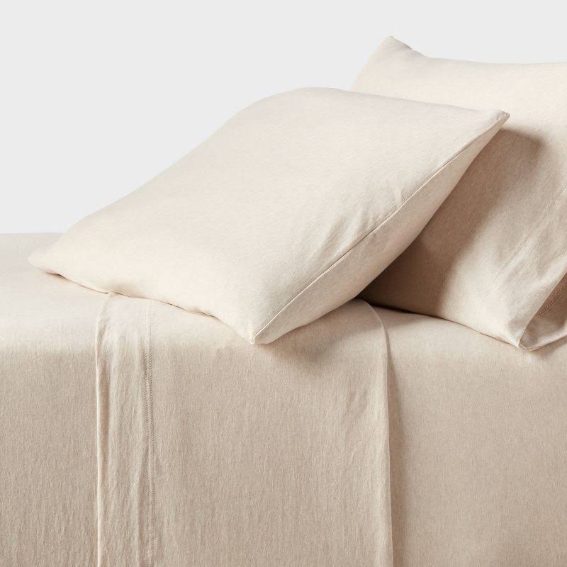 Full Cotton Jersey Sheet Set Heather Oatmeal - Threshold