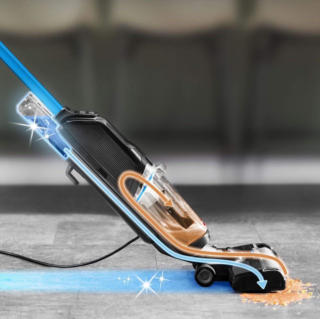 Aspirateur balai laveur filaire aspire et lave sols durs