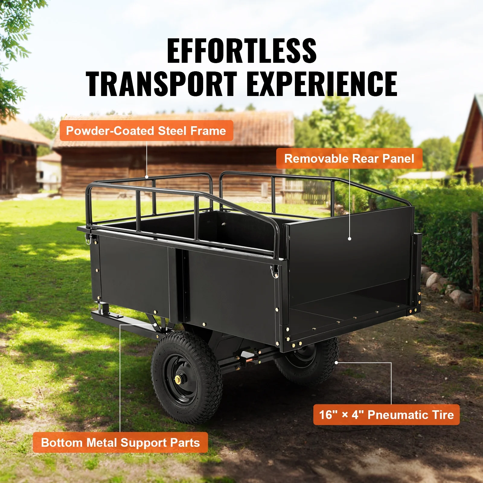 BENTISM Dump Trailer Tow Behind Dump Cart, 750 lb 15 Cu. Ft, Steel Construction Garden Utility Trailer with Removable Sides