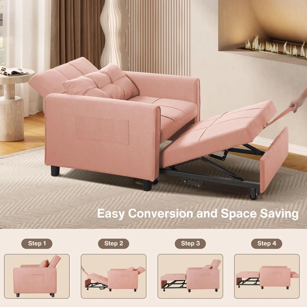 Convertible Sleeper Chair, Aiho 3 - in - 1 Convertible Sofa Bed Recliner Chair with Pull Out Couch - Dark Gray