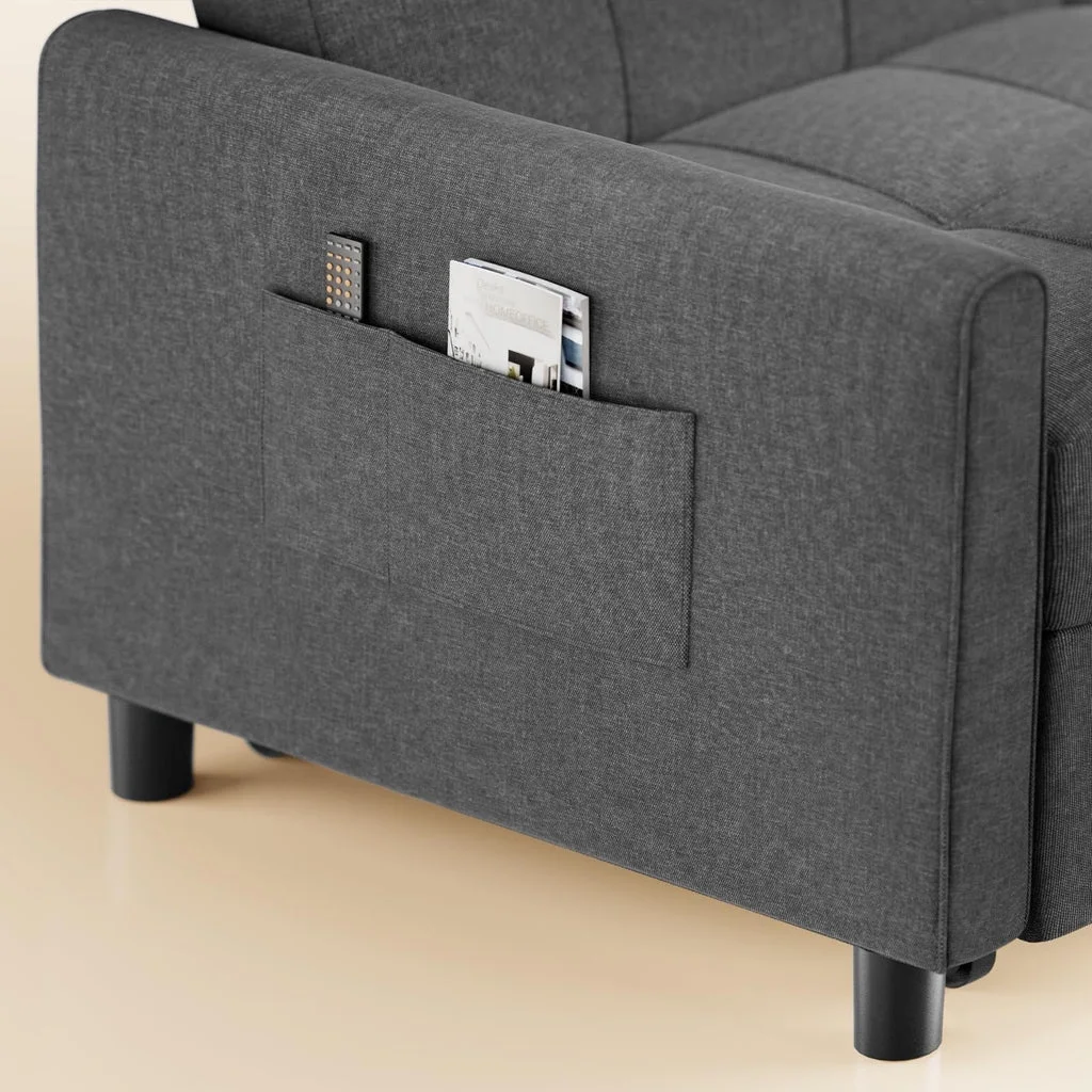 Convertible Sleeper Chair, Aiho 3 - in - 1 Convertible Sofa Bed Recliner Chair with Pull Out Couch - Dark Gray