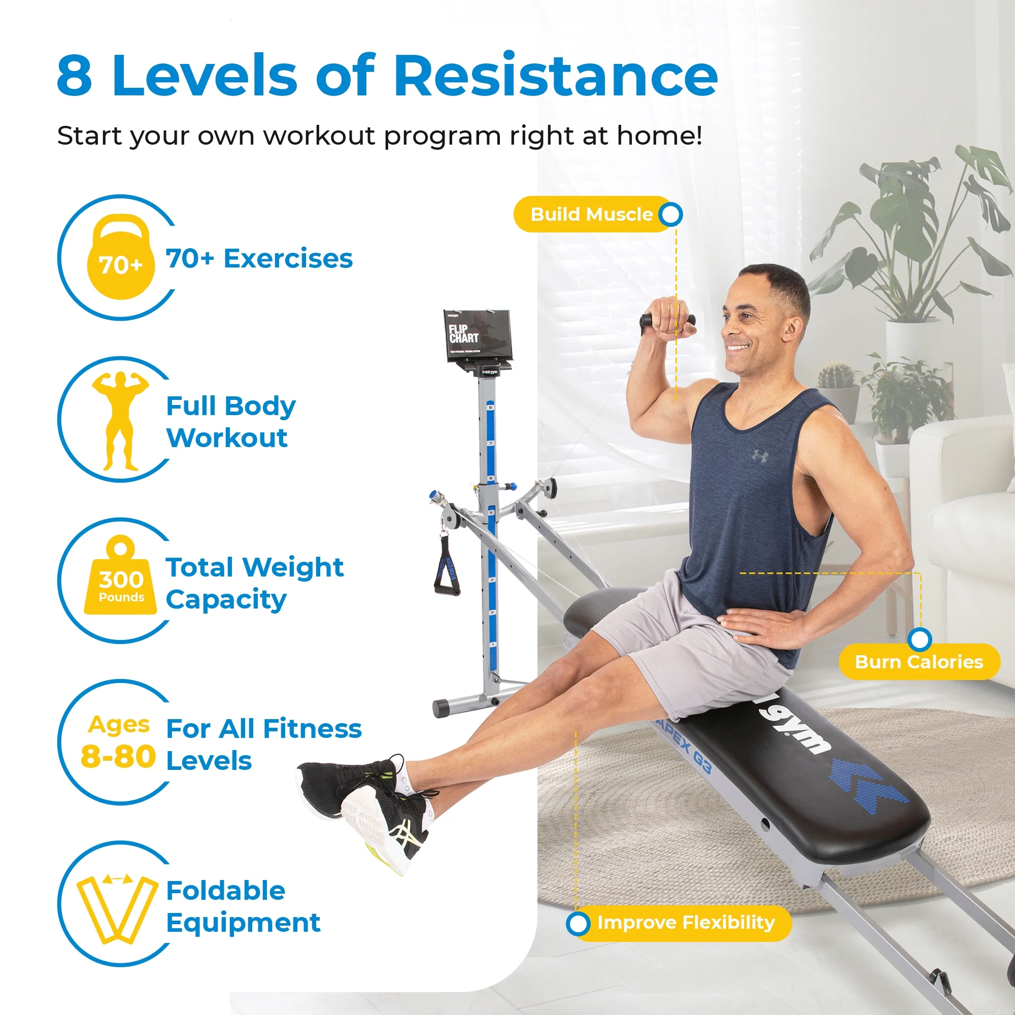 Total Gym APEX G5 Home Fitness Incline Weight Trainer Equipment W/ 10 Resistance Levels