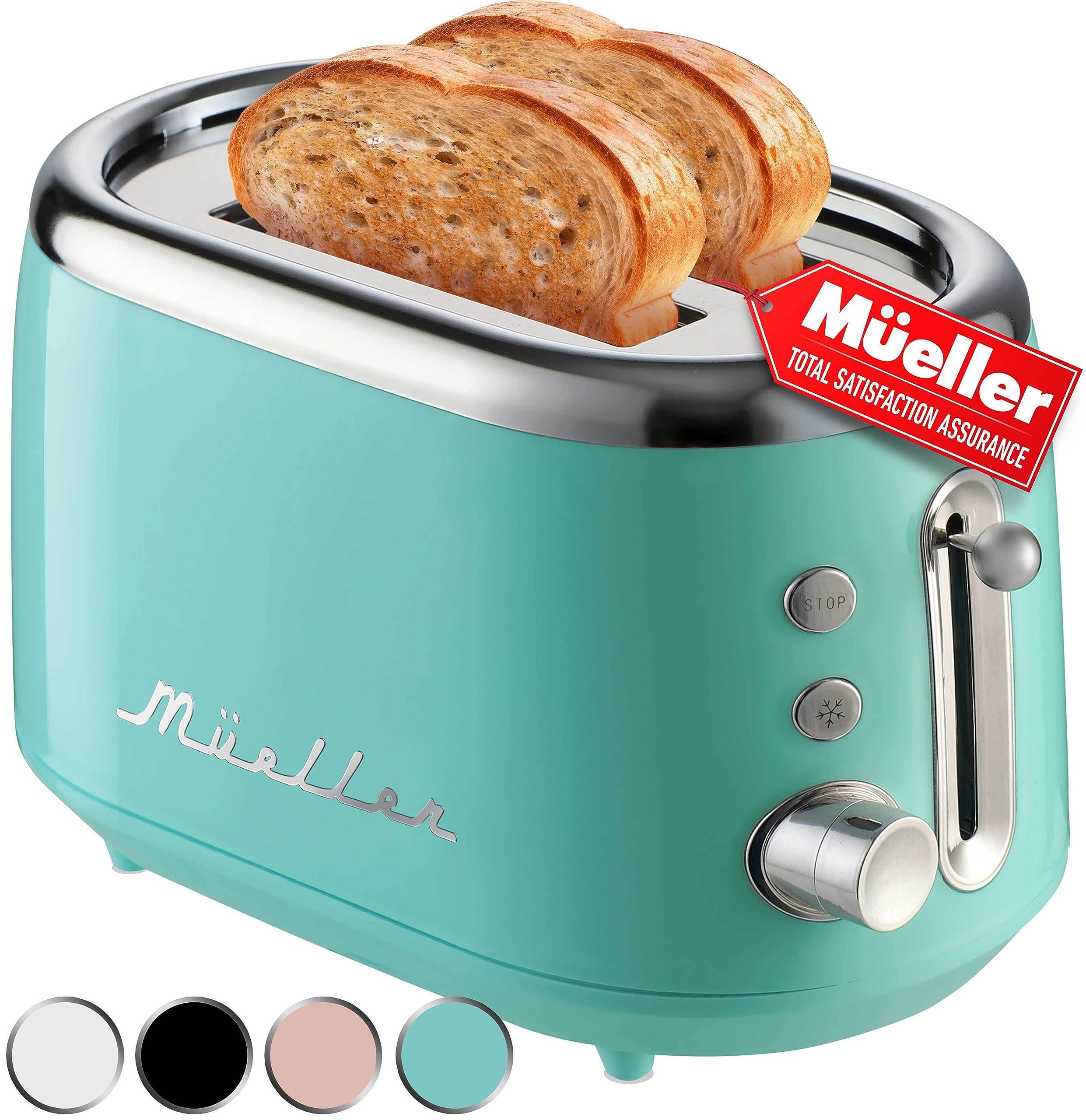 Mueller Home Mueller Retro Toaster 2 Slice with 7 Browning Levels and 3 Functions: Reheat, Defrost & Cancel, Stainless Steel Features, Removable Crumb