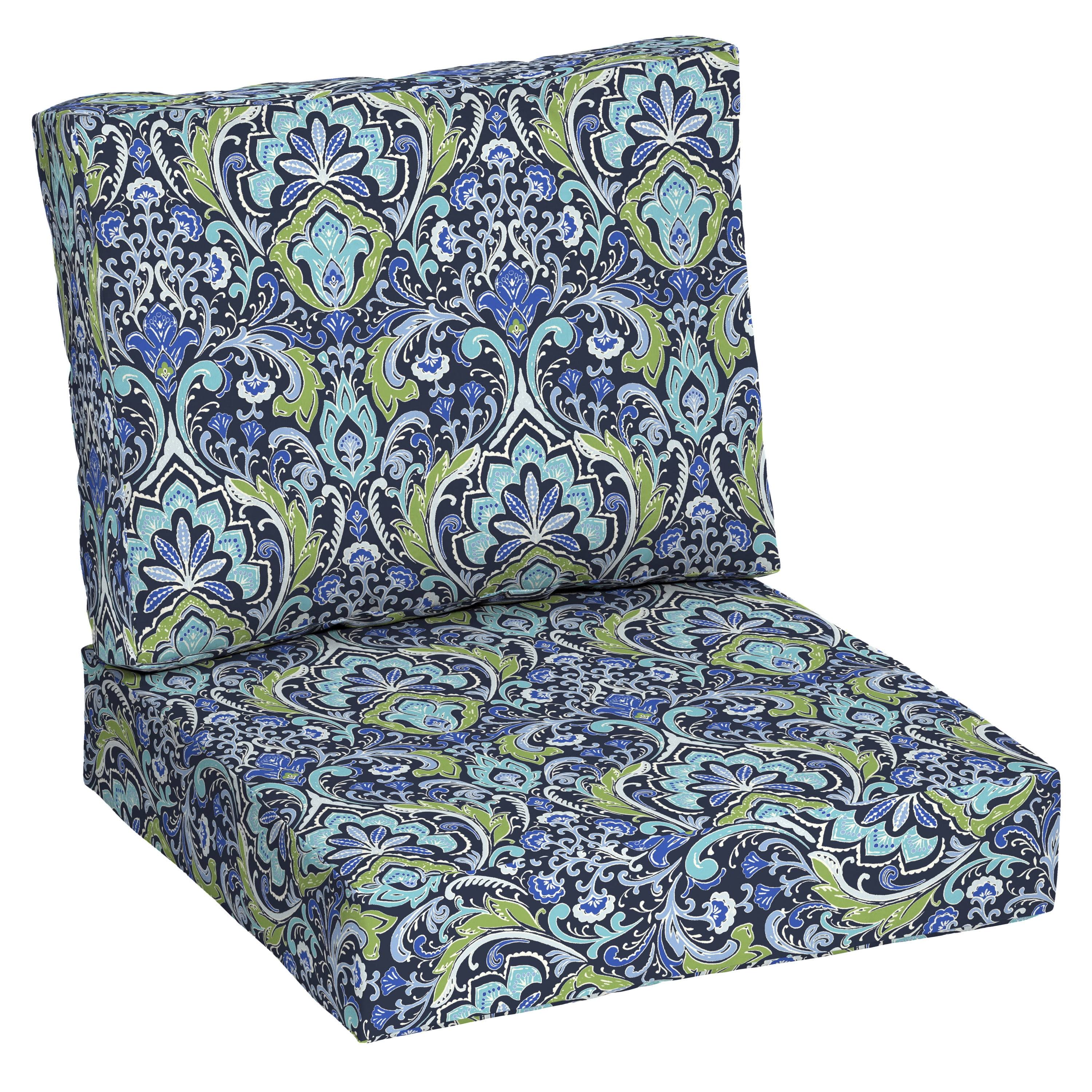 Better Homes & Gardens 42 inch x 24 inch Blue Damask Outdoor 2-Piece Deep Seat Cushion, Size: 24 x 24