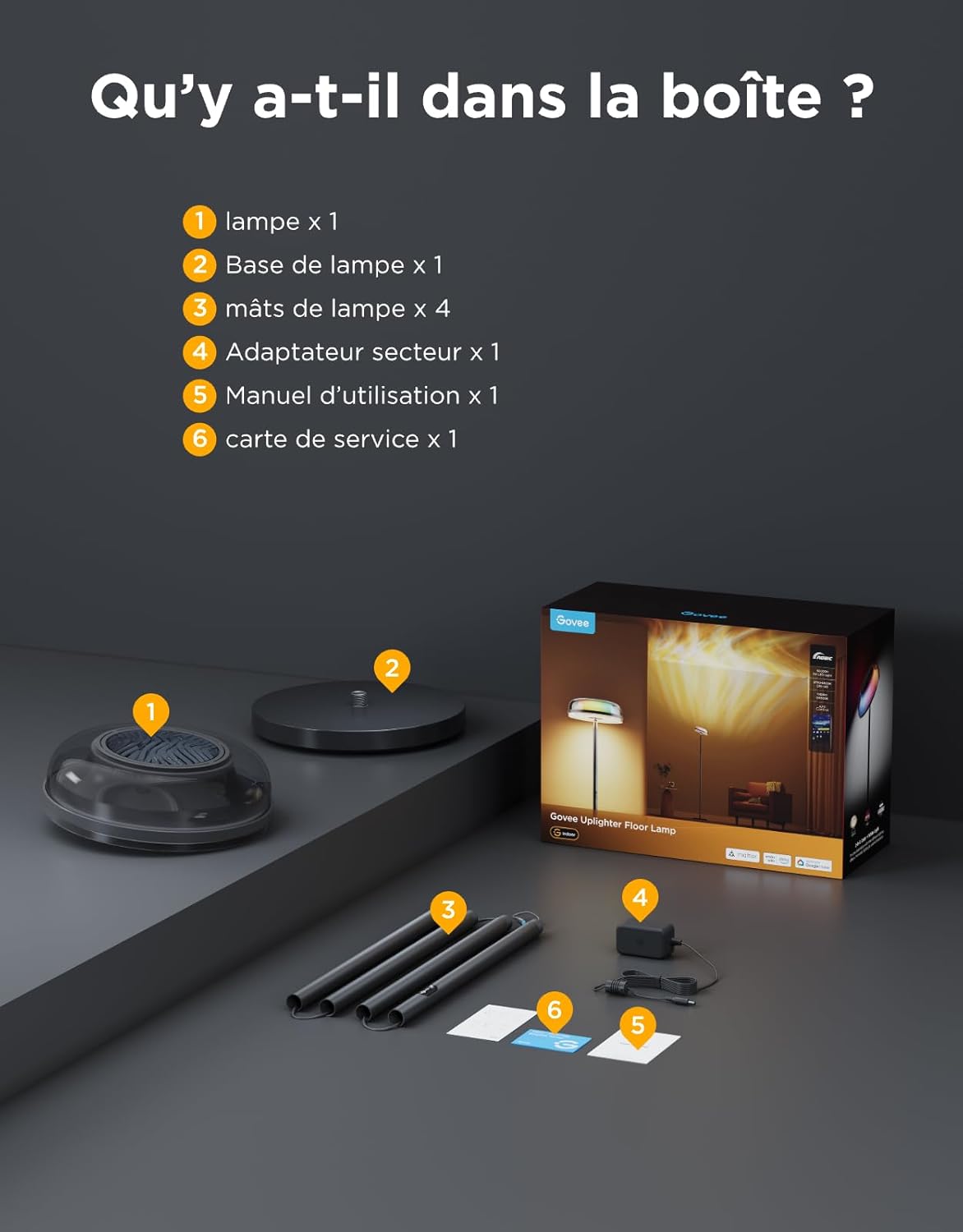Lampadaire salon RGBIC trois zones 1000 lm 2700 6500 K compatible Matter Alexa