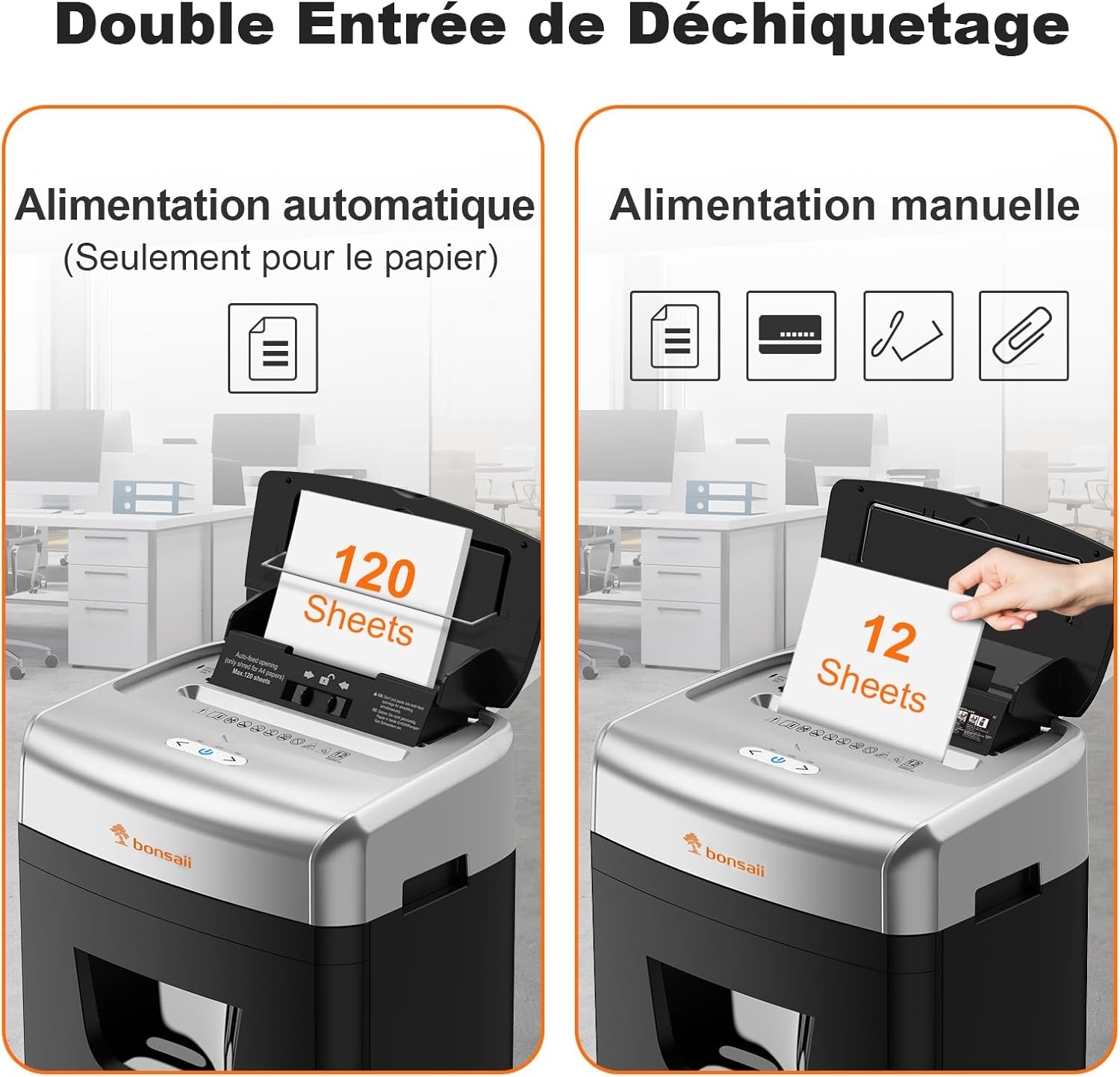 Destructeur documents 120 feuilles alimentation auto micro découpe silencieux