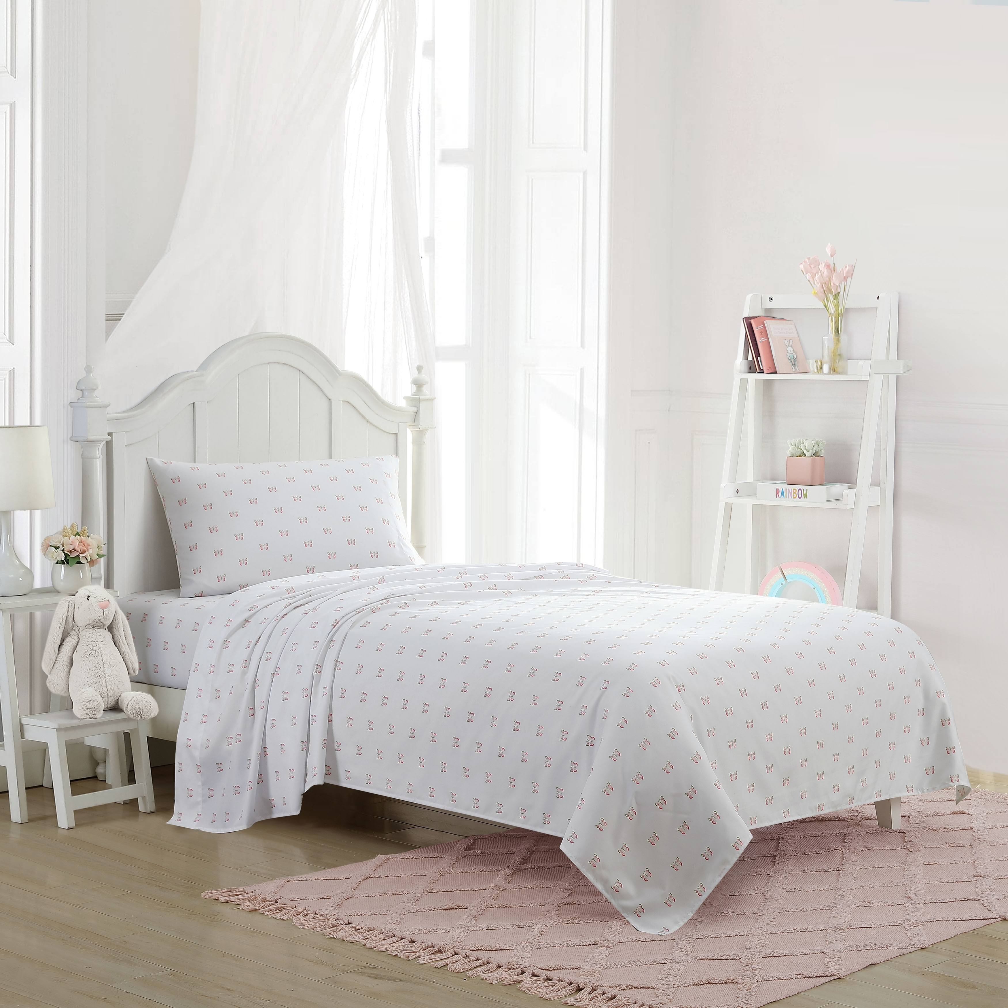 Laura Ashley Kids Cozy Printed Sheet Set - Fluttery Friends Pink - Full