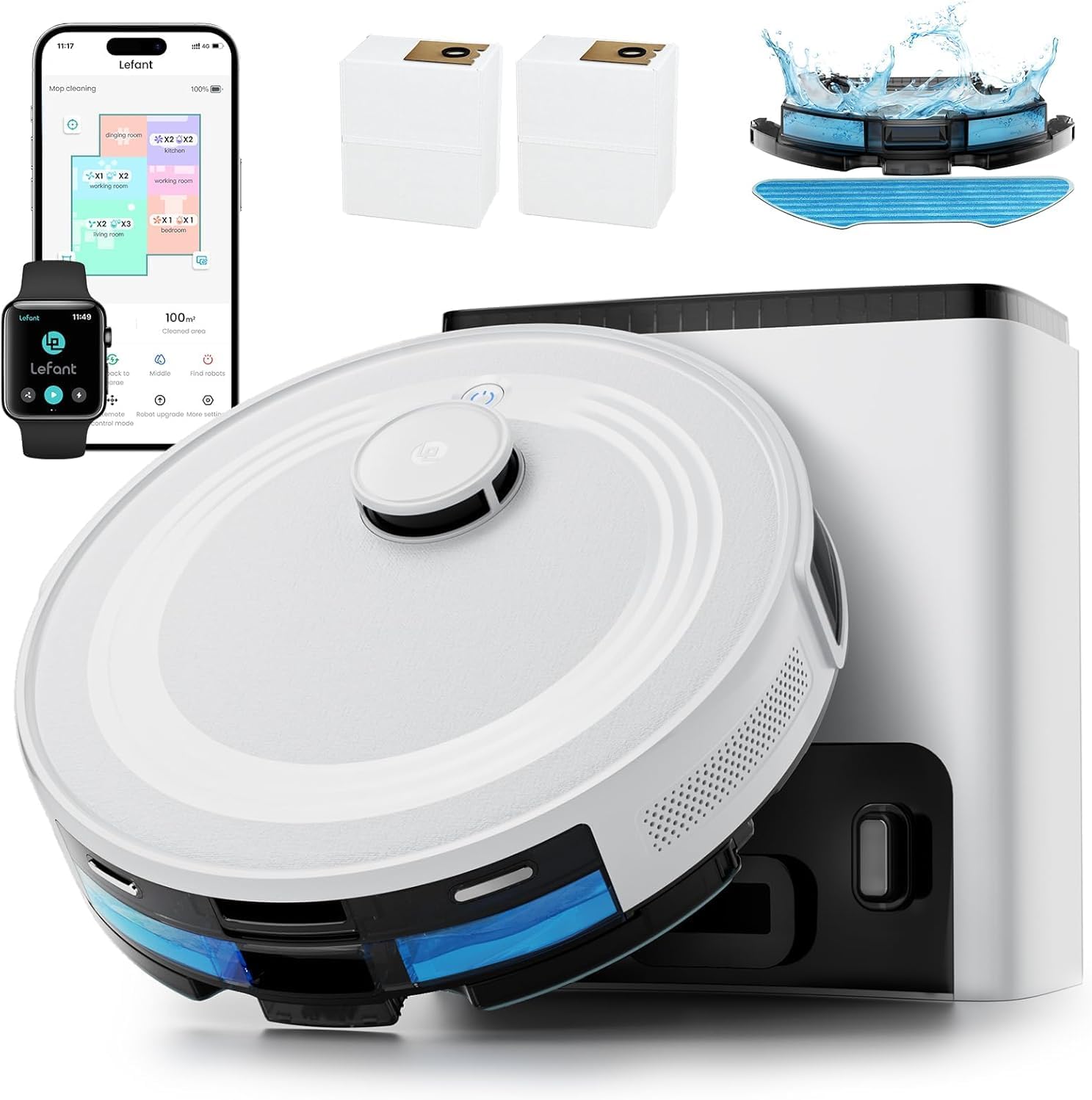 Aspirateur robot laveur M2 Plus station vidange automatique navigation laser 6000Pa évitement obstacles app